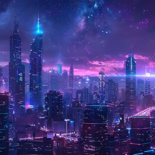 Vibrant beats and synthetic melodies conjuring the essence of a cyberpunk city night, filled with energy and futuristic vibes. The track captures the excitement and relentless drive of a neon world.