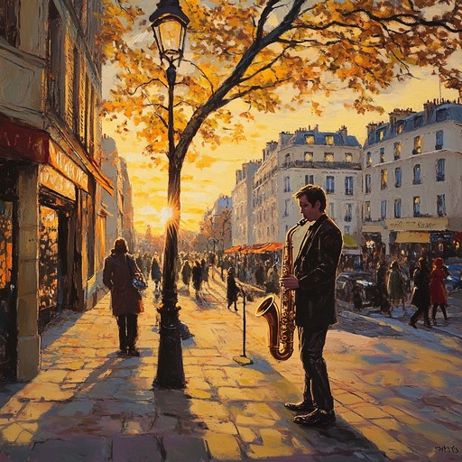 An upbeat instrumental track featuring lively saxophone melodies intertwined with rhythmic piano accompaniments, capturing the vibrant energy of an afternoon in paris. The composition blends elements of jazz and lounge, painting an auditory picture of bustling cafes, charming streets, and the joie de vivre of city life.