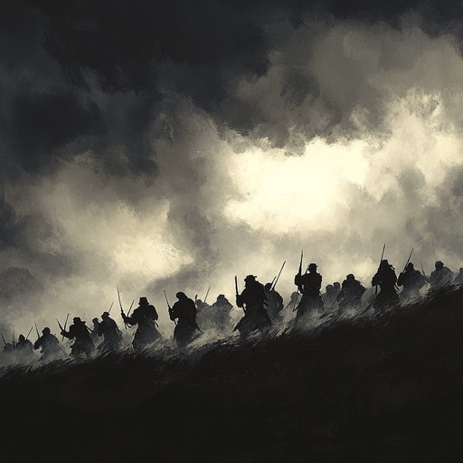 An instrumental piece that captures the intensity of battle with powerful percussion, stirring brass, and driving rhythms, evoking the feeling of soldiers charging into the fray.