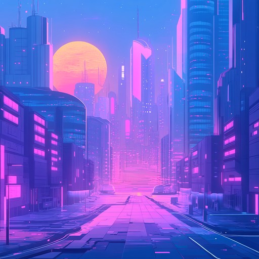 An instrumental track blending lo fi beats with futuristic synthesizer sounds, creating a relaxed yet modern atmosphere reminiscent of a cyberpunk city at night. Smooth melodies overlay subtle glitchy textures, evoking feelings of nostalgia and calm in a bustling urban environment.