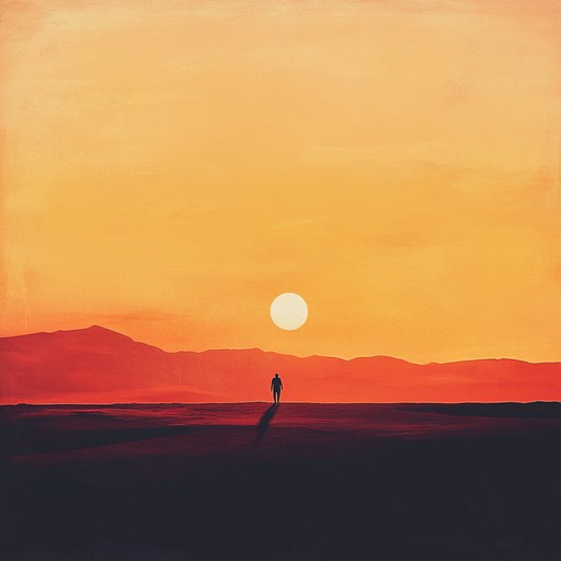 This instrumental piece captures the mood of a solitary wanderer across a vast desert, evoking reflection and contemplation with a quiet, soothing latin guitar melody that fluctuates between gentle arpeggios and thoughtful, slow strumming.