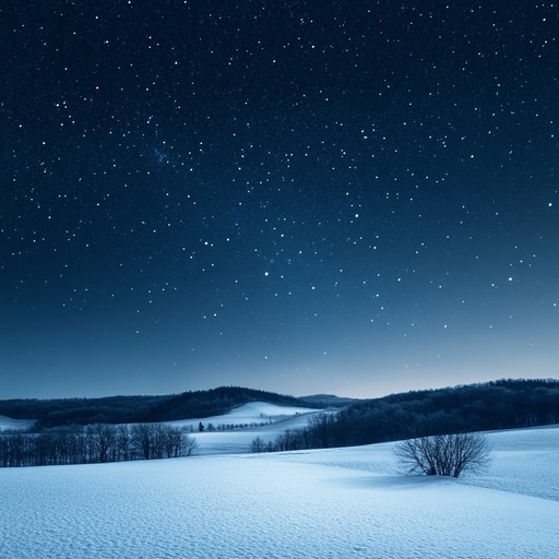 Envision a pristine snowfall blanketing a sleepy town as crystalline notes drift through a hushed night. Glistening snowfall serenade encapsulates the stillness and awe of a wintry night, elevated by a celestial soundscape of electronic tones that resonate with the deep calm and wonder of the season.