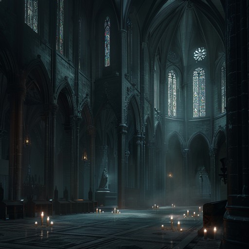 Experience the chilling beauty of baroque music with haunting harpsichord melodies and dark, droning strings, set within the flickering candlelit corridors of a gothic cathedral.