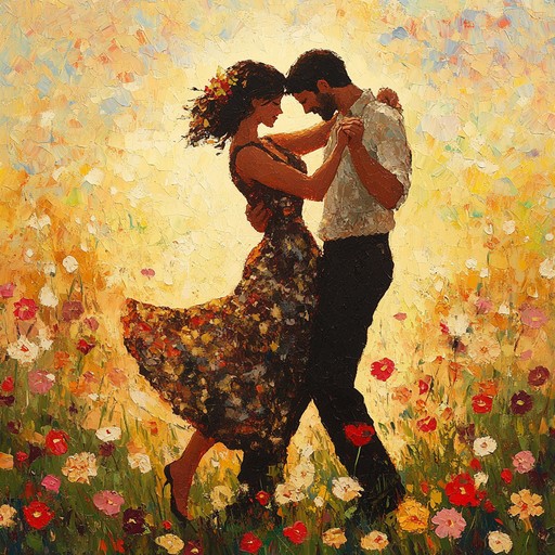 Picture yourself in a blossoming summer field, tangoing with your partner under the sun. The music is filled with passion and light heartedness, emphasizing moments of pure joy and connection. It creates an atmosphere of romance and optimism, perfect for a carefree day filled with love