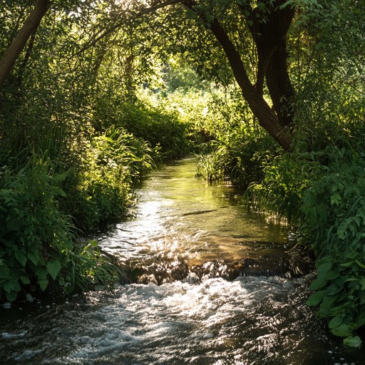 An intimate and nostalgic piece evoking the serenity of a babbling creek, blended with the timeless charm of traditional folk melodies. Gentle strumming and delicate plucking create a soothing atmosphere, enhancing the feeling of peace and connection to nature's pristine beauty.