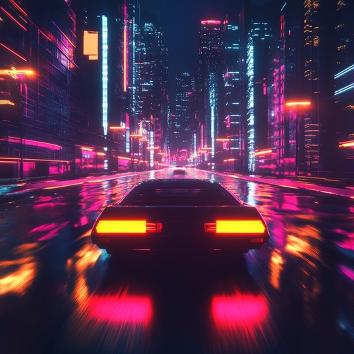 Imagine driving through a neon lit cityscape under a starry sky, the car windows down, and the wind whipping past. This track combines the characteristic retro futuristic vibes of synthwave with energetic beats, capturing the excitement of a midnight adventure in an 80s inspired world.