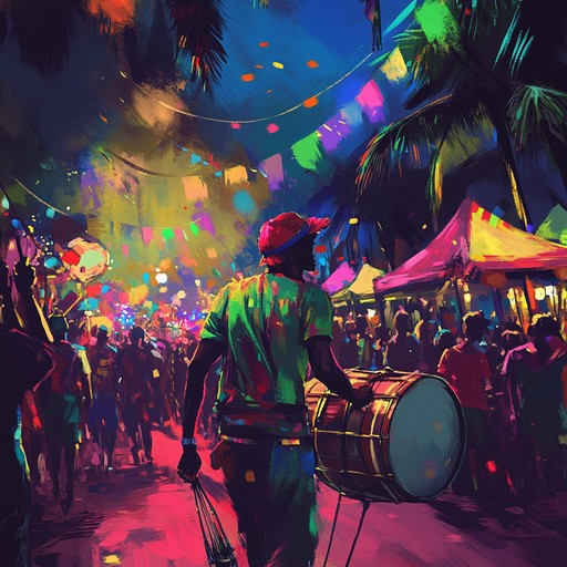 An upbeat calypso instrumental featuring lively steel drum melodies and fast paced rhythms, conveying the excitement of a daring midnight escape across a caribbean island.