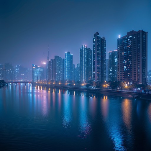 Picture a peaceful nighttime stroll through a serene cityscape, soft synth sounds combined with chill jack swing rhythms gently soothe your soul, offering relaxation and a hint of nostalgia.