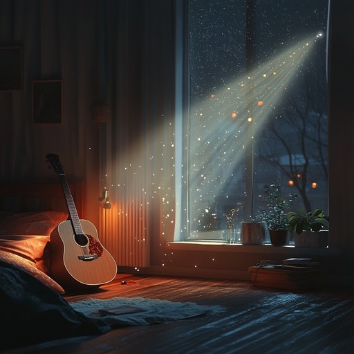 This instrumental captures the serene atmosphere of a moonlit bedroom through tender, flowing acoustic guitar chords. Each note weaves a story of heartwarming memories and a gentle sense of yearning, perfect for peaceful evenings and reflective moments.