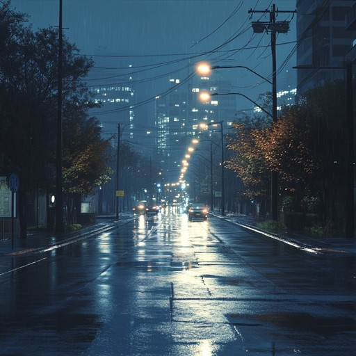 An instrumental piece that merges smooth dubstep beats with the tranquil sounds of a city under gentle rainfall, creating a reflective and calming atmosphere.