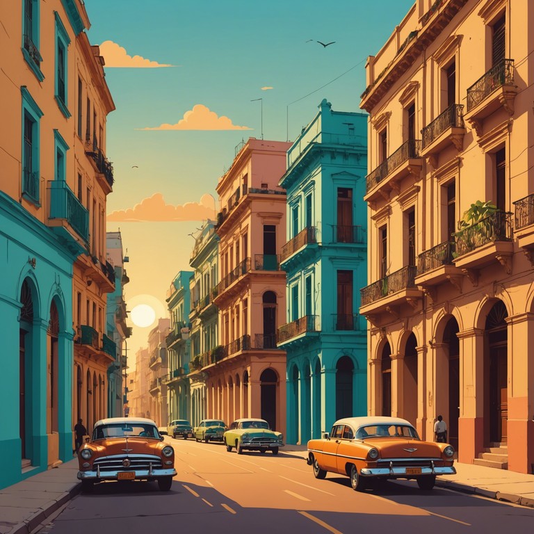 Imagine a warm havana evening as the sun sets, casting long shadows and painting the streets in a golden hue. This tranquil track captures the essence of a leisurely evening with smooth and mellow tones, underpinned by subtle latin jazz rhythms. It's as relaxing as a leisurely stroll down a bustling street in old havana, where the air is filled with the soft chatter of people and the distant sound of the ocean.