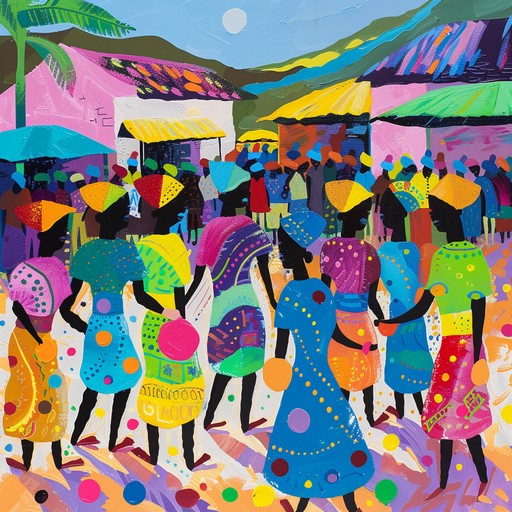 A bright and rhythmic afrobeat composition filled with energetic percussion patterns and uplifting melodies. It evokes the feeling of dancing under the sun in a vibrant african market, surrounded by the sounds of drums, shakers, and melodic lines that bring an irresistible urge to move.