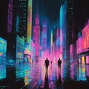 pulsing synth beats in neon lit cyberpunk dystopia