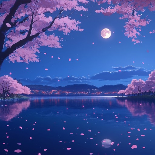 An ethereal instrumental track combining delicate koto with gentle ambient textures, transporting listeners to a tranquil night under flowering sakura trees. The music evokes feelings of peace and nostalgia, ideal for unwinding or contemplative moments.