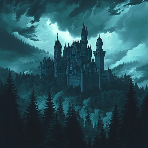 A powerful orchestral track filled with eerie strings, dramatic brass, and intense percussion, ideal for depicting epic battles or dark, mystical lands.