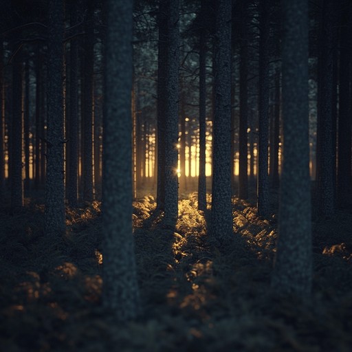 Develop a serene and ethereal soundscape with ambient acoustic guitar melodies and subtle glitches, capturing the haunting tranquility of a forest at midnight. Create a deeply reflective and dreamy freak folk atmosphere.