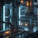 frenzied energy with a gritty futuristic industrial texture