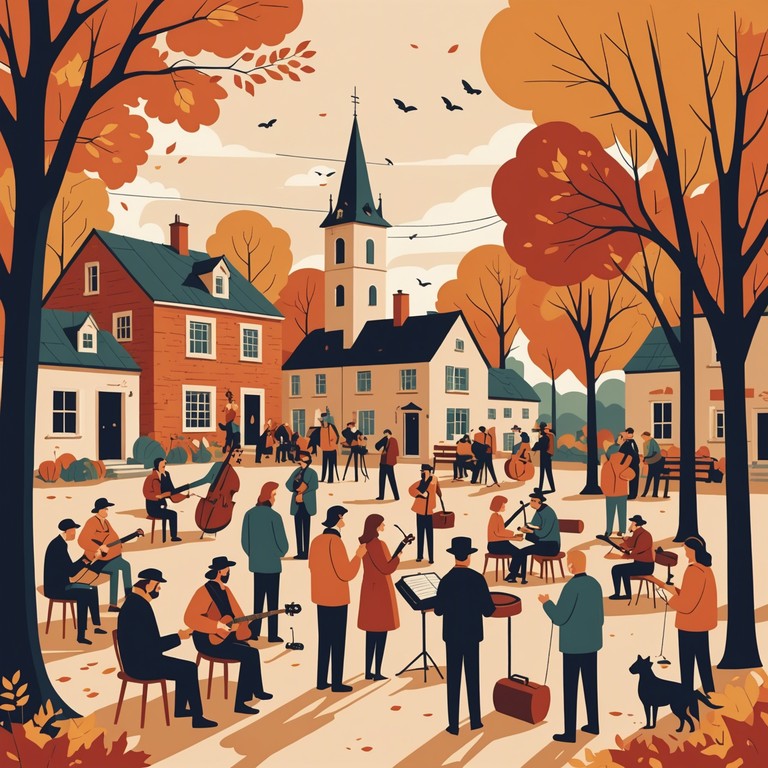 Imagine a bustling village square filled with dancing couples, children playing, and vendors selling seasonal treats, all set to the energetic beats and joyful tunes of klezmer music. This composition embodies the spirit of a festive autumn harvest celebration.