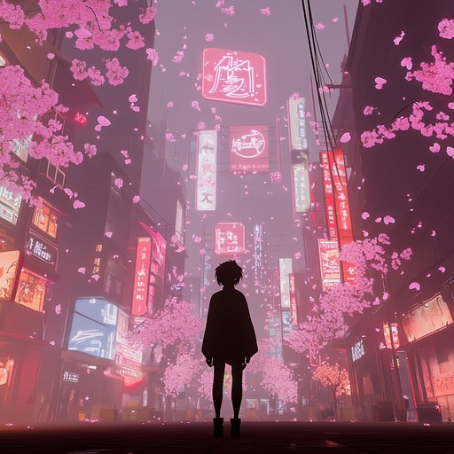 An instrumental fusion of synthwave and traditional japanese instruments, creating an atmospheric soundscape that evokes a futuristic neon lit city where ancient traditions meet modern technology.