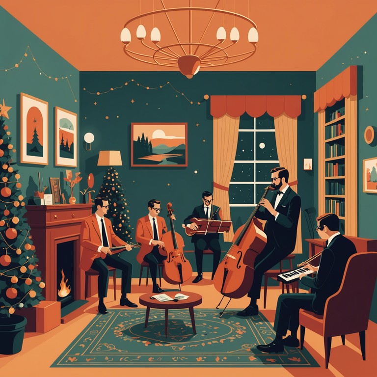 This instrumental piece captures the essence of a festive season filled with joyful exuberance and a warm, inviting atmosphere as a jazz band plays lively holiday tunes. Perfect for setting a celebratory mood in any setting.