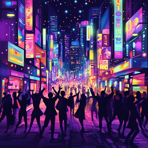 An energetic instrumental k pop track that captures the exhilaration of dancing through the vibrant streets of seoul under dazzling city lights, blending modern synth melodies with traditional korean instruments for a euphoric experience.