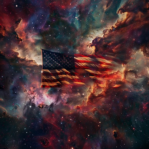 Experience a unique patriotic soundscape that combines the mystical resonance of celestial instrumentation with proud, evocative melodies. This dynamic piece conjures images of cosmic grandeur interwoven with a deep sense of national pride, stirring the soul and transporting listeners to an enchanting celestial realm