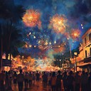 bright, rhythmic, and cheerful, celebrating a night festival.