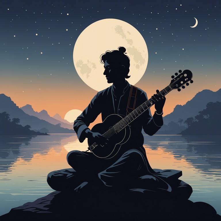 This track immerses the listener into a peaceful night by the mystical ganges in varanasi, where the gentle plucks of a sitar blend with nighttime sounds, creating a meditative mood that transports one to ancient spiritual ceremonies. The music is designed to be deeply calming, encouraging reflection and inner peace