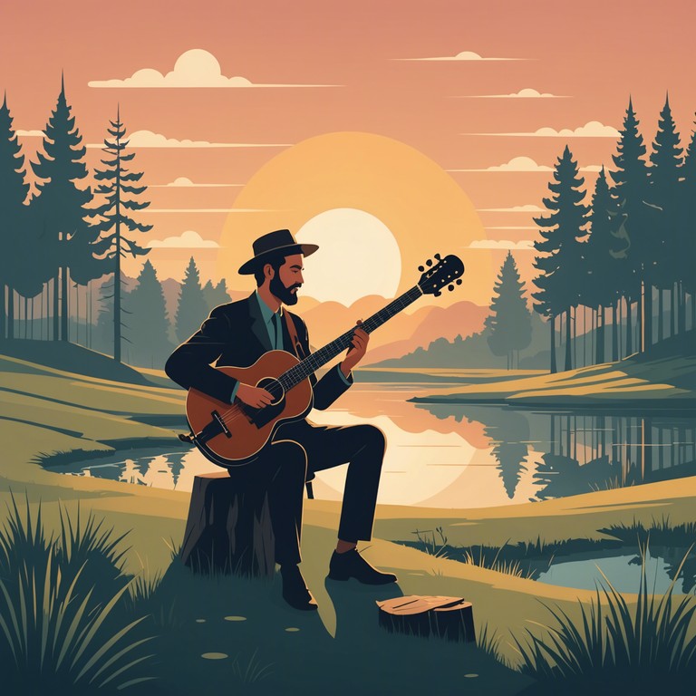 This track features a soothing, gentle bluegrass melody perfect for unwinding. The acoustic banjo leads, complemented by a subtle violin background creating a serene sunset vibe. Ideal for peaceful evenings or reflective moments, the composition provides a musical embrace of tranquility.