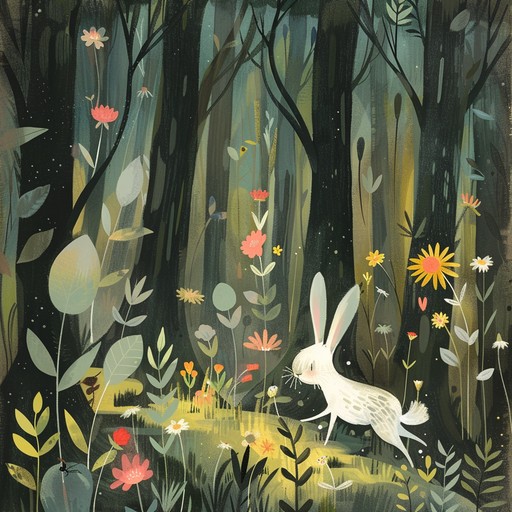 Imagine a rabbit running through a fantastical forest, sprinting past surreal trees and talking flowers. The drum patterns are hyperactive, interwoven with quirky, childlike melodies from a whimsical instrument. Perfect for capturing the essence of a mischievous, whimsical adventure.