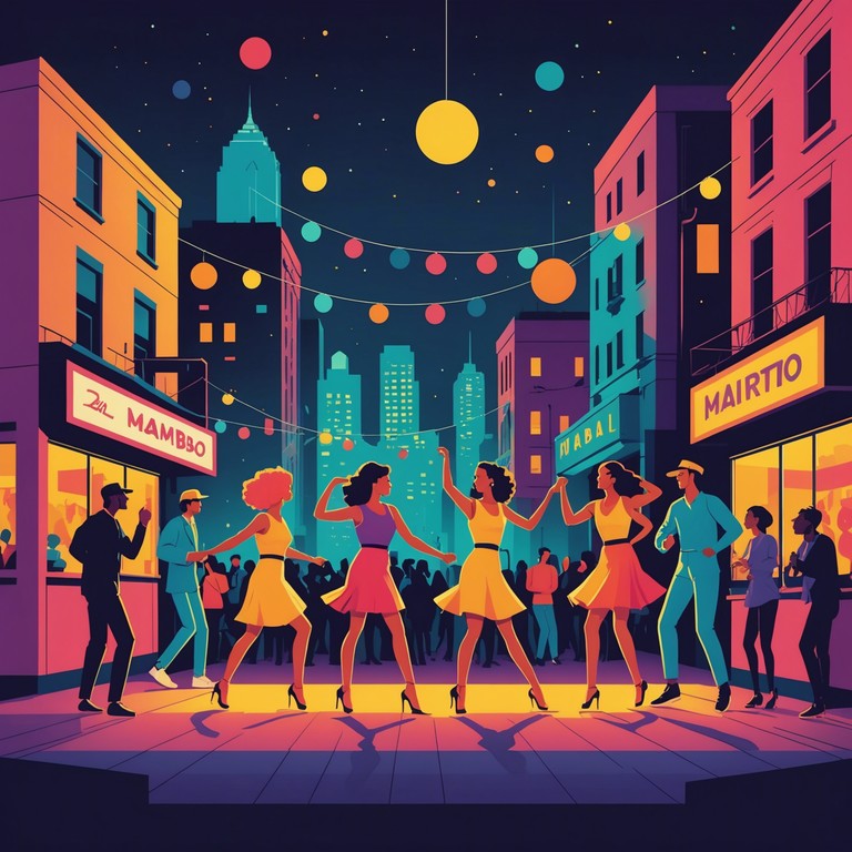 Delve deeper into the heart of the city with each mambo beat, where the vibrant energy of the nightlife is captured through the soulful blasts of the trumpet and the rhythmic pulsing ground.