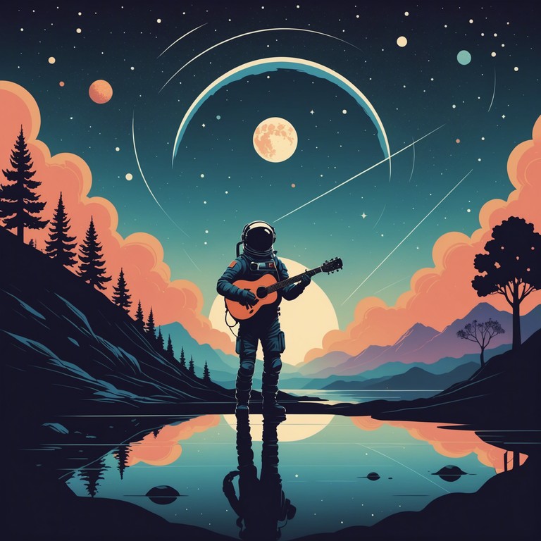 Imagine floating in the vastness of space, surrounded by stars and nebulae, while a soothing guitar melody plays, enhancing the feeling of weightlessness and serenity.