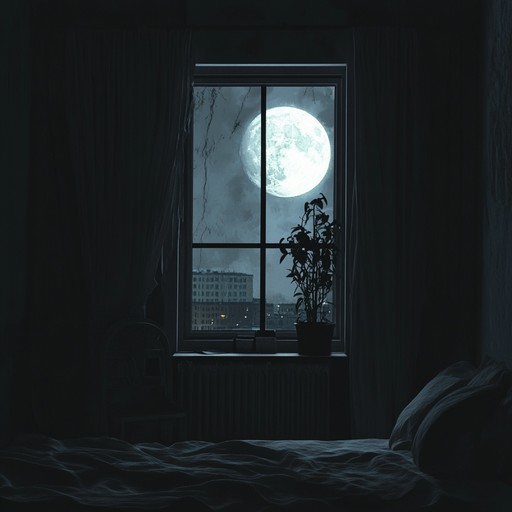 An instrumental track featuring eerie melodies and dark textures that evoke the unsettling feeling of being watched in an empty bedroom, blending haunting sounds to create a chilling ambience.