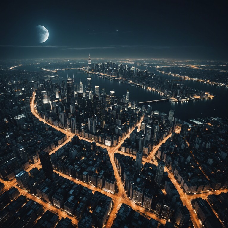 As the city sleeps, a majestic blend of traditional orchestral sounds with modern electronic elements springs to life. This composition invites listeners to float above city lights, drifting through echoes and starlight, guided by a symphony that narrates the pulse of a sleeping metropolis.