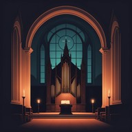 haunting organ plays in a desolate chapel.