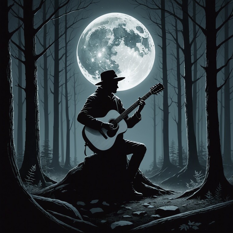 Delve deeper into the shadowy woods of song, where each note from the acoustic guitar resonates with the ancient spirits of the land, intensifying the feeling of solitude and haunting beauty.