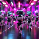 dynamic dance track with joyful robotic melodies