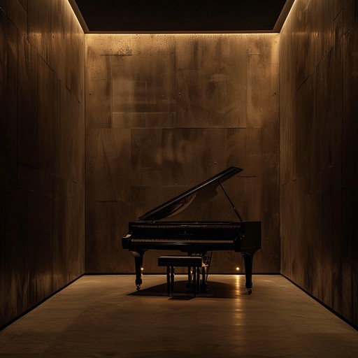 An evocative instrumental track that captures the essence of whispered secrets and subtle emotions portrayed through the delicate melody of a solo piano, creating an intimate atmosphere akin to a dimly lit theater room. Complex harmonies convey hidden emotions and unseen drama, mirroring the complexity of human relations and secret affairs within the context of a dramatic theatrical setting.