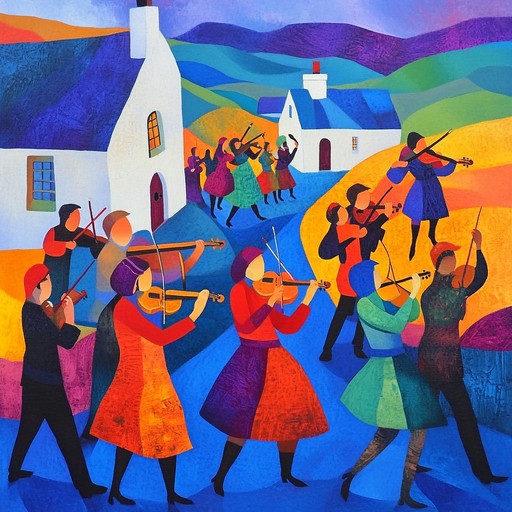 An energetic and joyful instrumental featuring lively fiddle melodies and rhythmic bodhrán beats, evoking the spirit of a festive gathering in the irish countryside. The music builds with layers of traditional instruments, creating a heartwarming and uplifting atmosphere that celebrates tradition and togetherness.