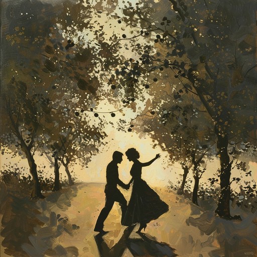 A lush orchestral composition that paints the picture of a couple dancing through a sunlit orchard. The strings create a vibrant atmosphere, enhanced by playful woodwinds and a powerful brass section climax. The piece captures the ecstasy and passion of newfound love with lively rhythms and soaring melodies that depict the warmth of summer romance.