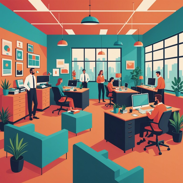 This track encapsulates the bustling and playful atmosphere of a modern workplace, using light hearted melodies that represent the joy and whimsy of day to day office antics. It captures the sound of productivity mixed with a splash of office pranks and coffee break chats.