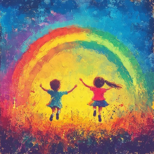 An uplifting instrumental nursery rhyme that captures the essence of childhood joy. The song features cheerful melodies and playful rhythms that inspire happiness and encourage listeners to dance along. With its bright tones and energetic tempo, it paints a vivid picture of children dancing under a colorful rainbow sky.