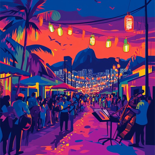 A vibrant and upbeat instrumental track that fuses the infectious rhythms of samba with groovy funk basslines, creating an energetic and joyful soundscape that transports listeners to a festive carnival atmosphere