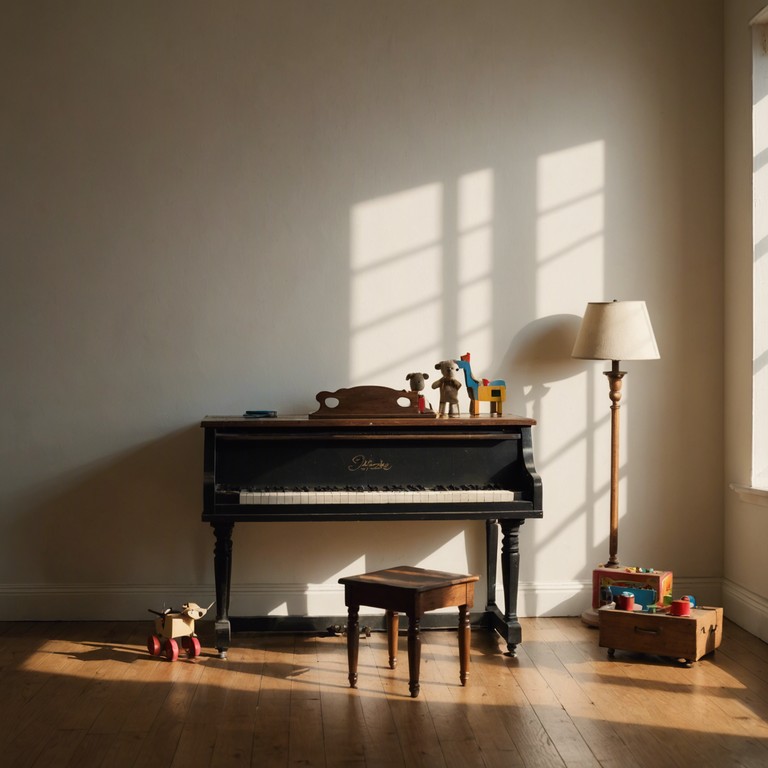 Delve deeper into the echoes of a distant childhood where each note from the toy piano brings back the laughter and tears of yesteryears, resonating in an empty, dust filled room.