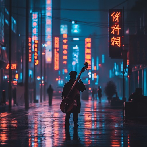 A high energy instrumental hip hop track that combines traditional eastern instruments like the erhu with modern urban beats, creating a vibrant fusion that captures the pulse of a neon lit city nightlife.