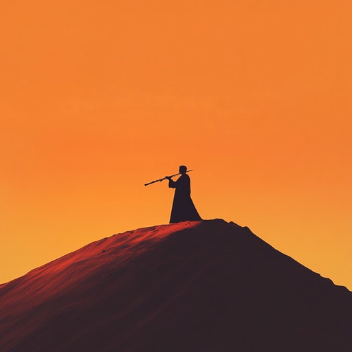 An instrumental track combining haunting middle eastern flute melodies with intricate desert percussion, creating an exotic and atmospheric soundscape that evokes the vastness of the dunes at sunset.