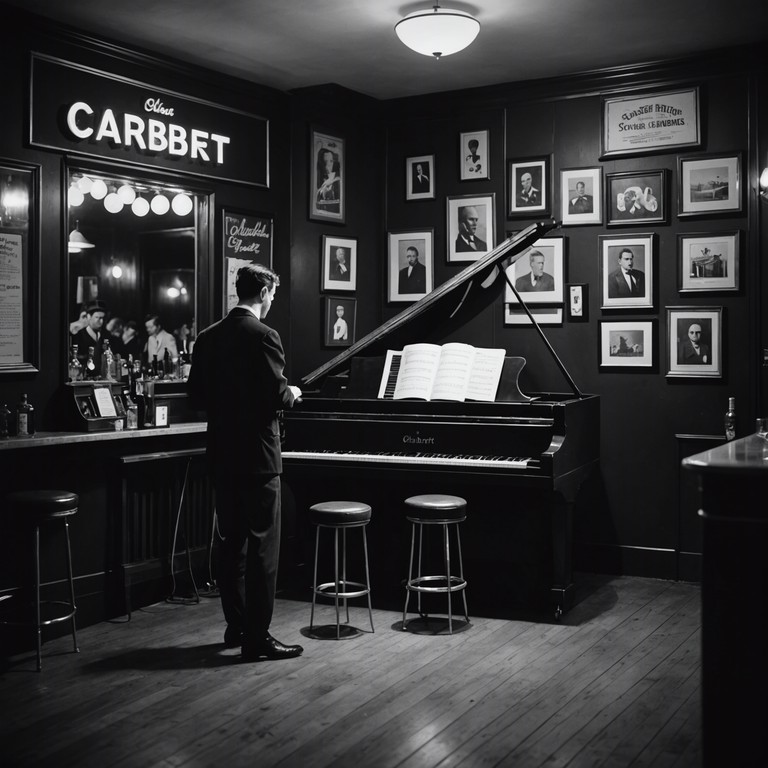 In a small, dimly lit cabaret club, a pianist plays her heart out, invoking feelings of lost love and quiet reflection. The music swirls around the room, filling the space between rustling silk dresses and clinking glasses, creating a soundtrack to personal reveries and shared connections among the audience.