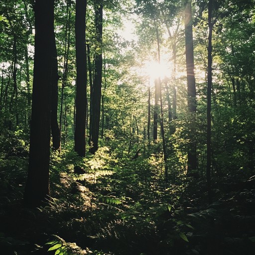 Sunlight filters through a dense forest canopy, illuminating the underbrush with rays of hope and serenity. The music captures the essence of nature's gentle beauty, conveying a sense of calm and optimism as one wanders through the tranquil forest. The soft and melodious composition allows the viewer to imagine the harmony of nature and its peaceful existence.