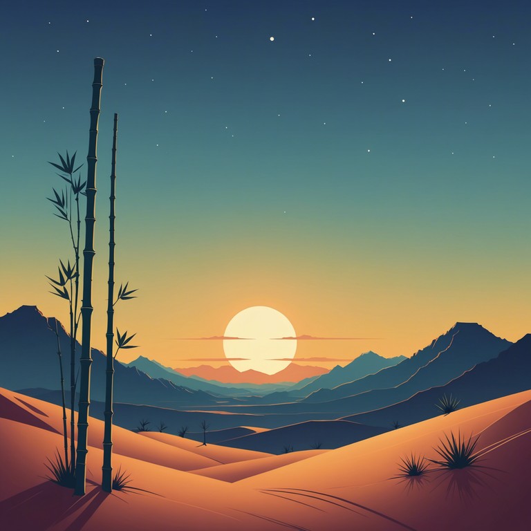 An evocative track featuring the deep, resonant sounds of a bamboo flute against a sweeping desert soundscape, capturing the essence of mystery and the unspoken stories of the vast desert.