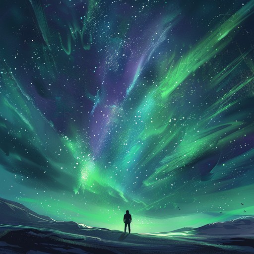 This track mirrors the mystical aura of a nordic night sky lit by the ethereal glow of the aurora borealis. Combining lilting synth pads with a gentle, lyrical kantele, the composition evokes a sense of wonder and pristine solitude, perfect for reflective night-time listening or background ambiance in a narrative setting.